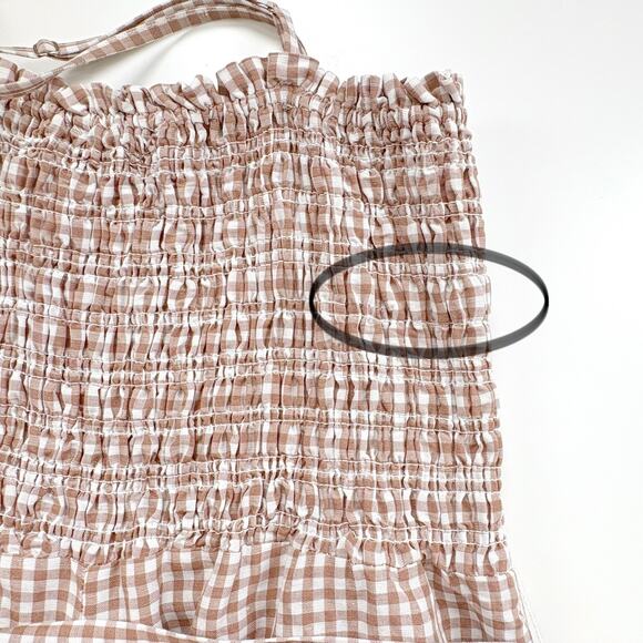 House of Harlow 1960 Linen Gingham Plaid Jumpsuit XS Smocked Cottagecore Trad - Picture 16 of 16